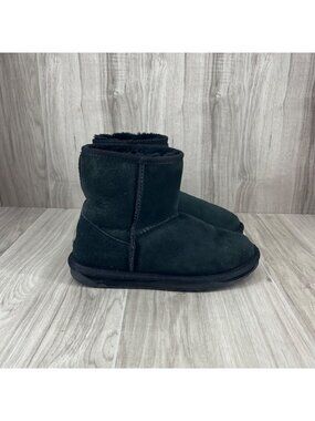 Emu Australia Boots Womens 6 Classic Mini Black Suede Lined Slip On Winter